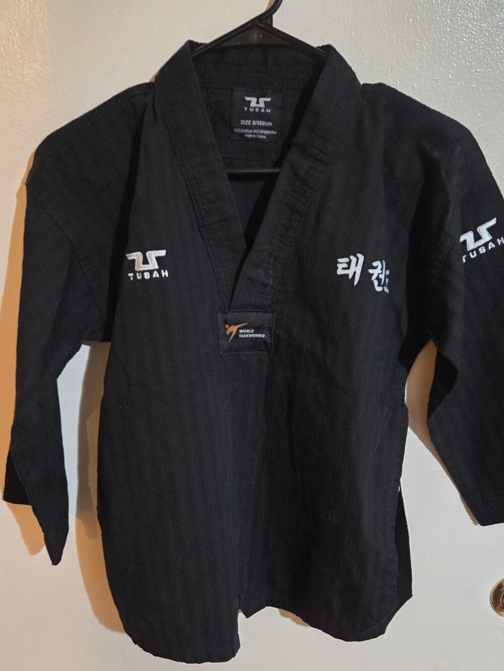 Tusah Kids Black Dobok Martial Arts Taekwondo Training Uniform Size 0/140cm